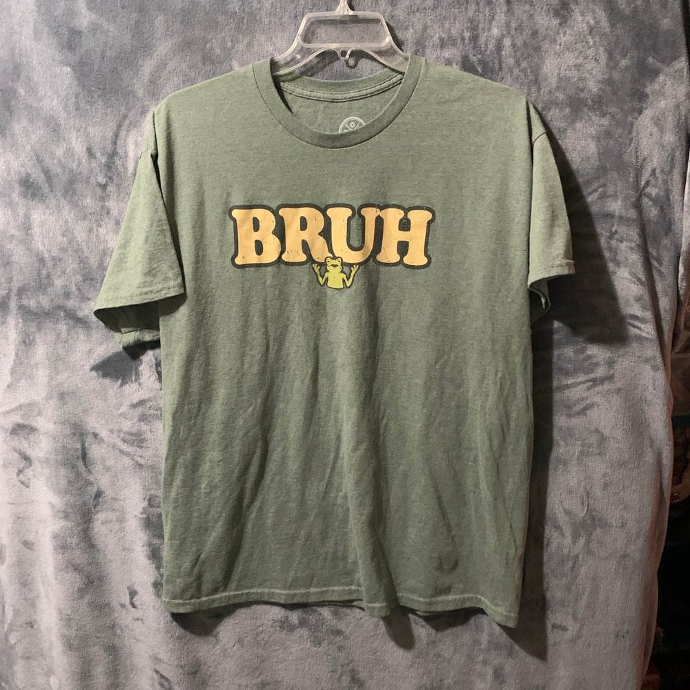 ODM Bruh Frog Graphic T-Shirt Men's XL Olive Green Short Sleeve Cotton Blend
